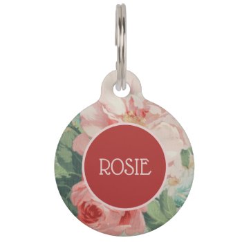 1890 British Vintage Fabric Roses & Daisies  Pet Id Tag by decodesigns at Zazzle