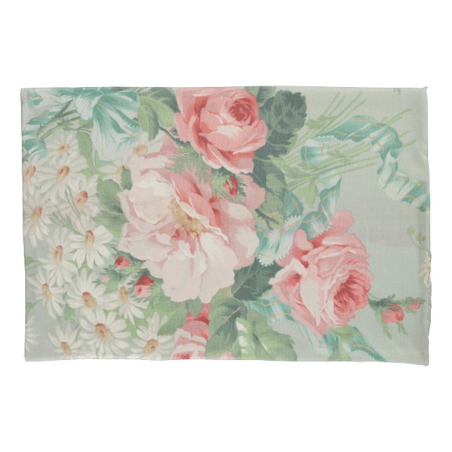 1890 British Vintage Fabric Roses & Daisies  Pillow Case (Front)
