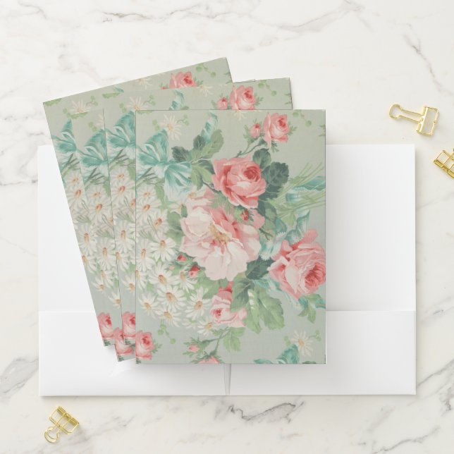 1890 British Vintage Fabric Roses & Daisies  Pocket Folder (In Situ)