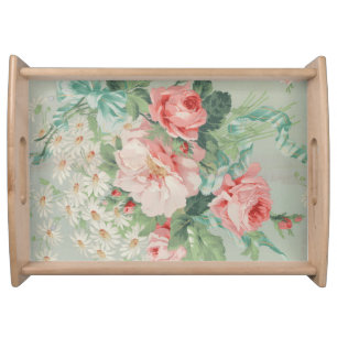 1890 British Vintage Fabric Roses & Daisies Serving Tray