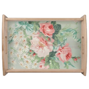 1890 British Vintage Fabric Roses & Daisies  Serving Tray by decodesigns at Zazzle