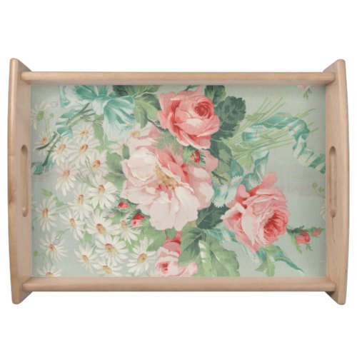 1890 British Vintage Fabric Roses  Daisies  Serving Tray