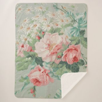 1890 British Vintage Fabric Roses & Daisies  Sherpa Blanket by decodesigns at Zazzle