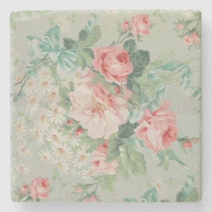 1890 British Vintage Fabric Roses & Daisies Stone Coaster