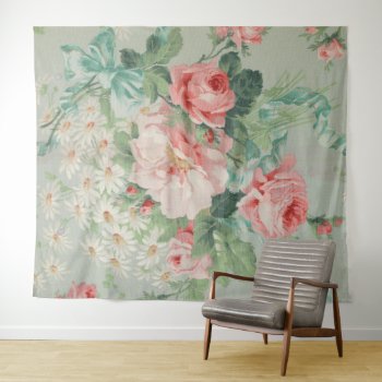 1890 British Vintage Fabric Roses & Daisies  Tapestry by decodesigns at Zazzle