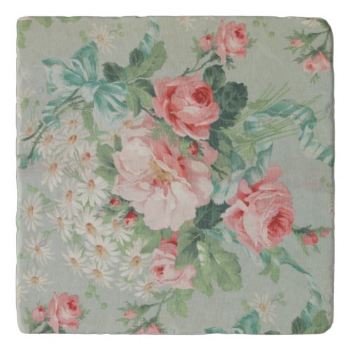 1890 British Vintage Fabric Roses  Daisies  Trivet