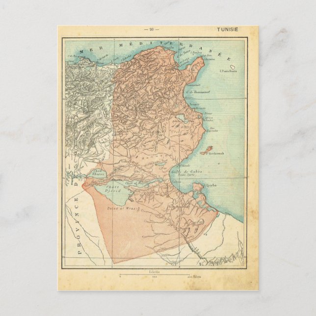 1890, French Provincial map Tunisia Postcard (Front)