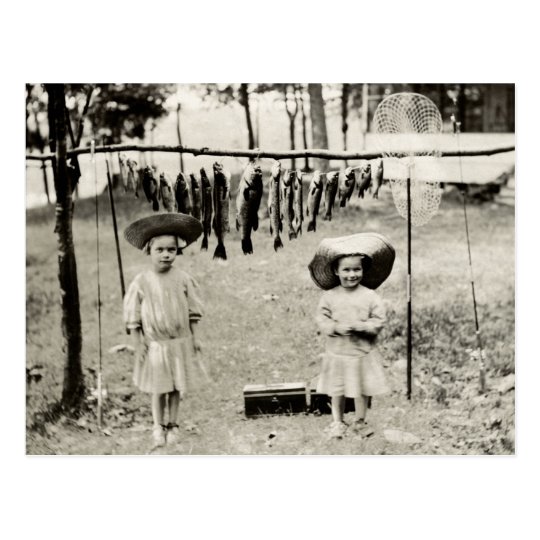 1890 Girls Fishing Postcard