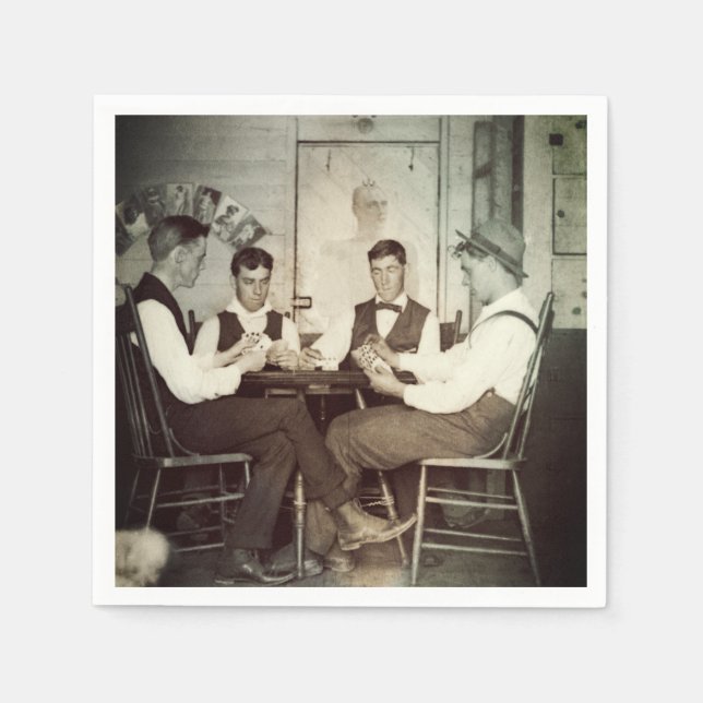 1890 Poker Game Men Gambling Cards Man Cave Photo Napkins (Front)