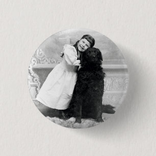 1890 Smiling girl and her Retriever Dog Button