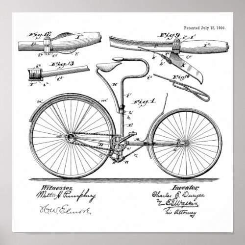 1890 Vintage Bicycle Brake Design Patent Art Print