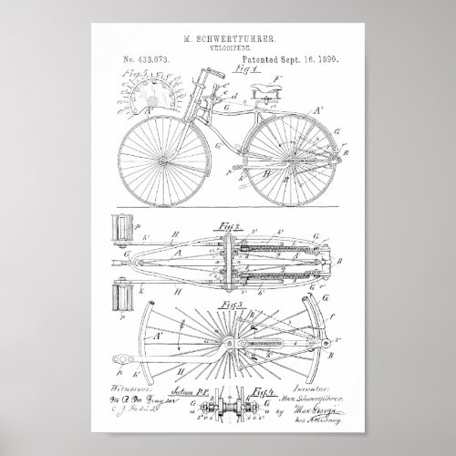 1890 Vintage Bicycle Design Patent Art Print