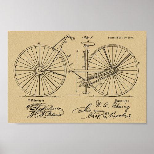 1890 Vintage Bicycle Design Patent Art Print