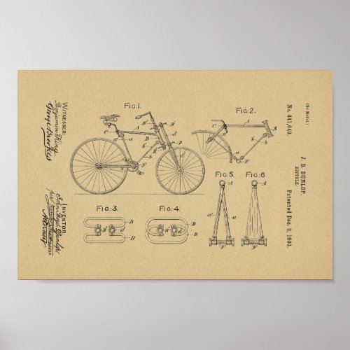 1890 Vintage Bicycle Patent Art Print