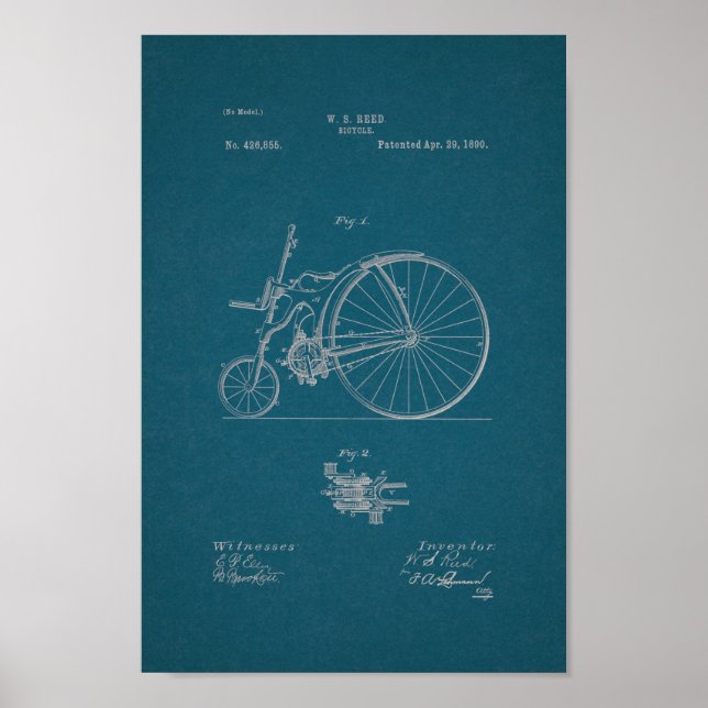 1890 Vintage Bicycle Patent Print Blueprint (Front)