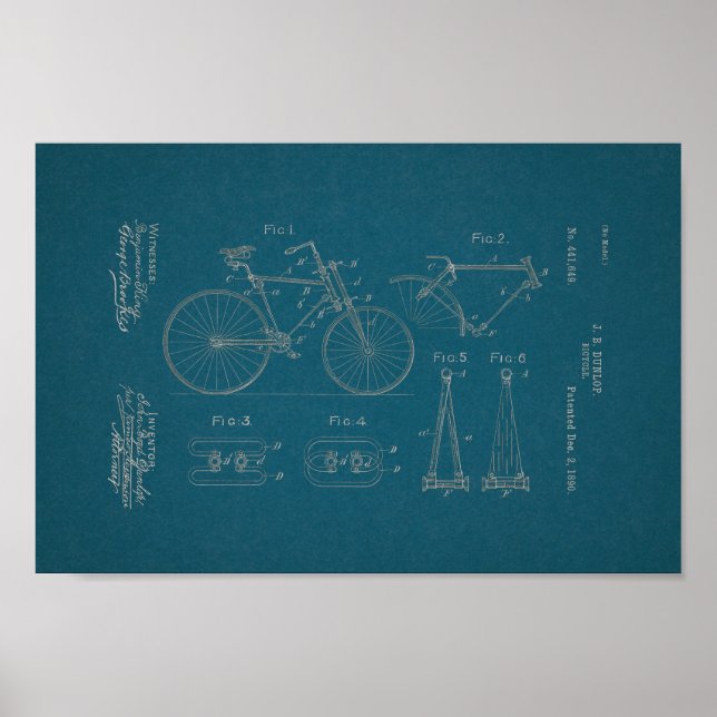 1890 Vintage Bicycle Patent Print Blueprint (Front)