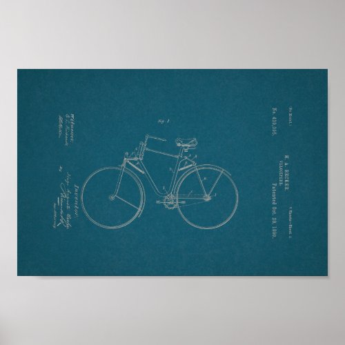 1890 Vintage Bicycle Patent Print Blueprint