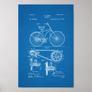 1890 Vintage Bicycle Patent Print Blueprint