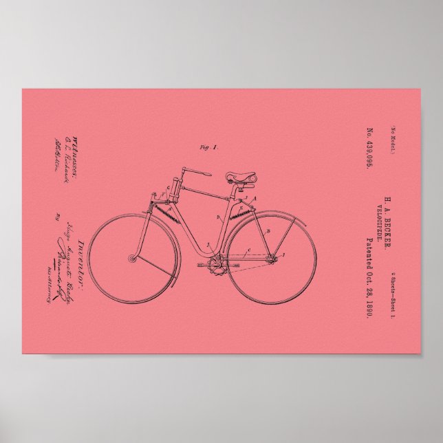 1890 Vintage Bicycle Patent Print Customize (Front)