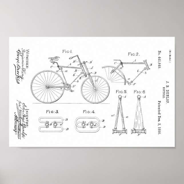 1890 Vintage Bicycle Patent Print Customize (Front)
