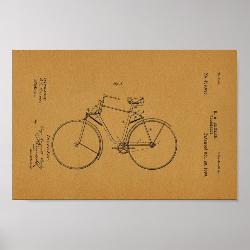 1890 Vintage Bicycle Velocipede Patent Art Print