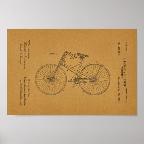 1890 Vintage Bicycle Velocipede Patent Art Print