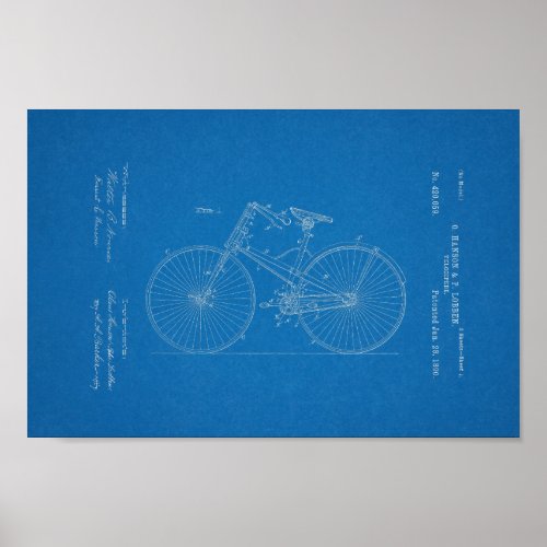 1890 Vintage Bicycle Velocipede Patent Print