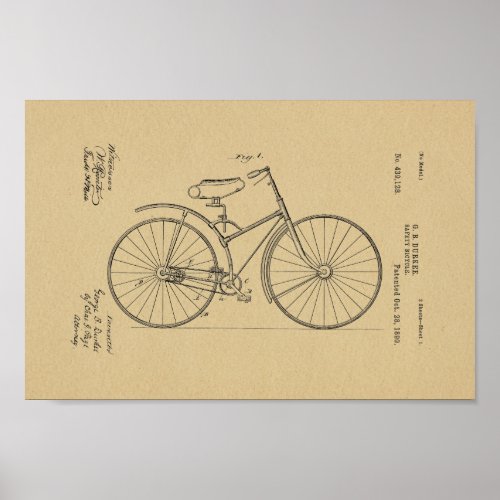1890 Vintage Safety Bicycle Patent Art Print