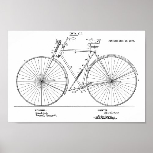 1890 Vintage Spring Frame Bicycle Patent Art Print