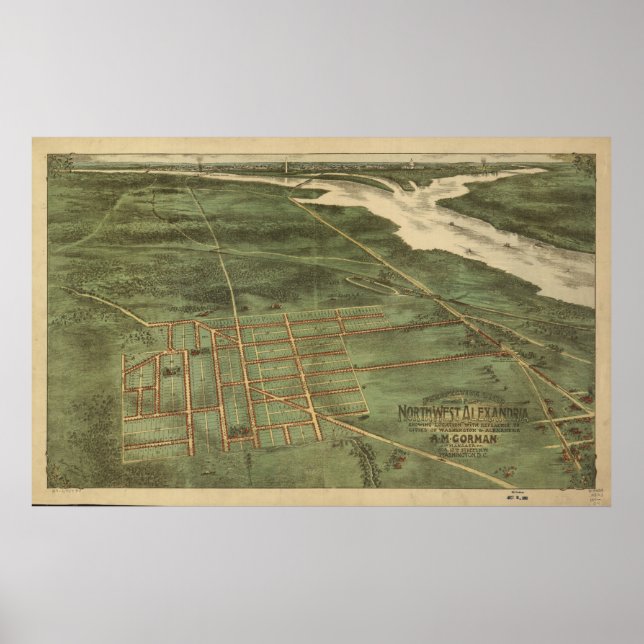 1890's Alexandria VA Bird's Eye View Panoramic Map Poster (Front)