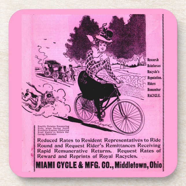 1890s bicycle ad The Racycle Beverage Coaster (Front)