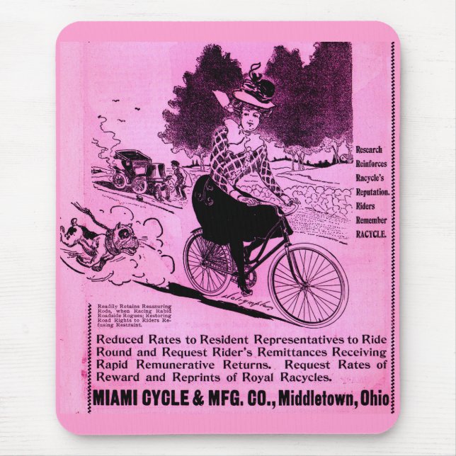 1890s bicycle ad The Racycle Mouse Pad (Front)