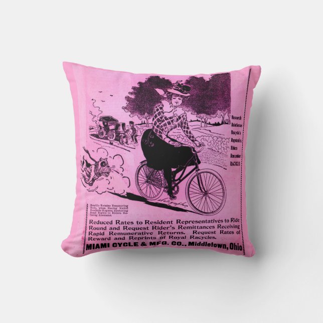 1890s bicycle ad The Racycle print Throw Pillow (Front)