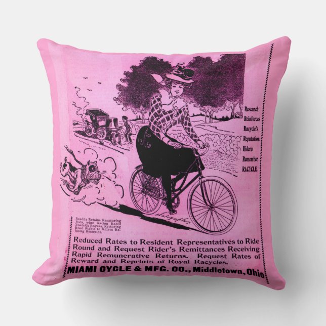 1890s bicycle ad The Racycle print Throw Pillow (Front)