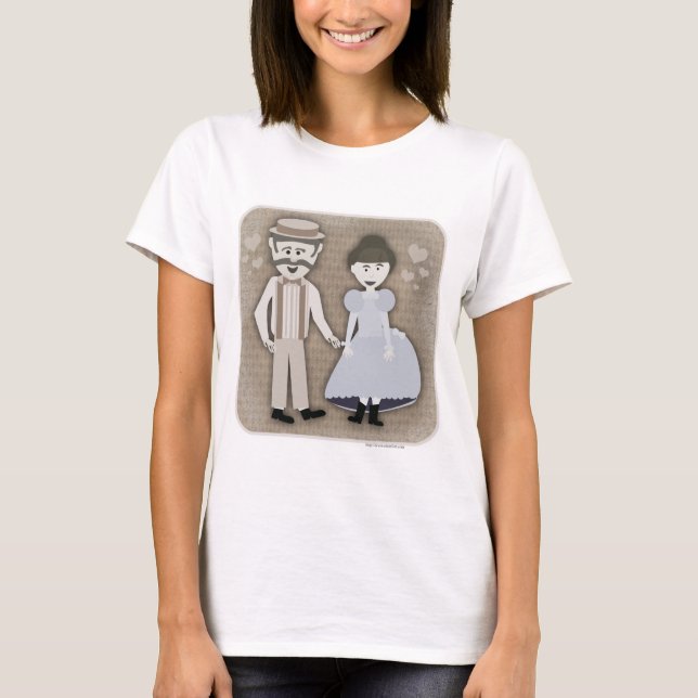 1890s Cute Couple Victorian Style Cartoon T-Shirt (Front)