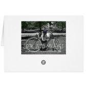 1890'S FUNNY WOMAN WITH BICYCLE CIVIL WAR HAT CARD (Back Horizontal)