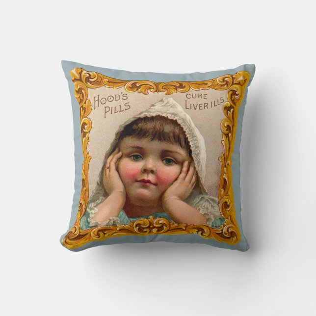 1890s Hoods Pills trade card print Throw Pillow (Front)