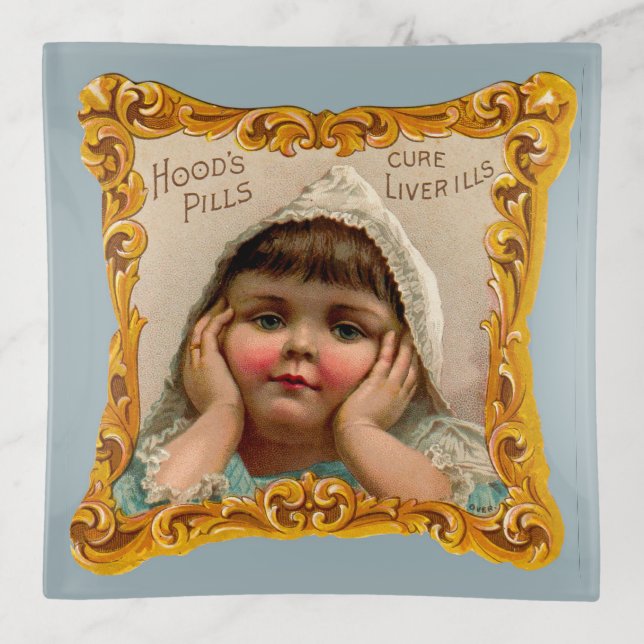 1890s Hoods Pills trade card Trinket Tray (Front)