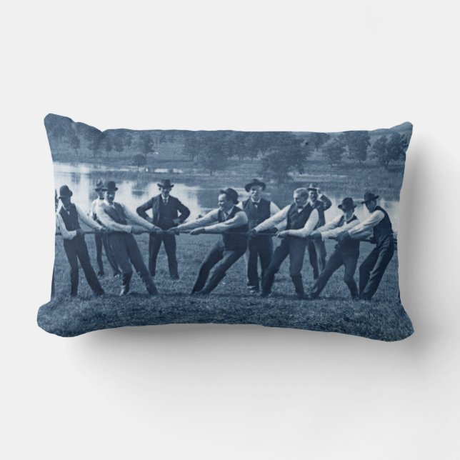 1890's Men Man Tug-O-War Fox River Elgin IL Photo Lumbar Pillow (Front)