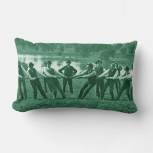 1890's Men Man Tug-O-War Fox River Photo green Lumbar Pillow