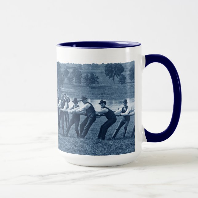 1890's Men Man Tug-O-War Tug of War Photo Blue Mug (Right)