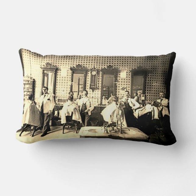 1890's Mens Barber Shop Hair Salon Photograph Lumbar Pillow (Front)