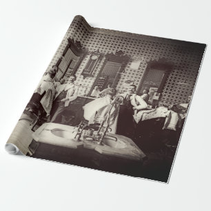 1890's Mens Barber Shop Hair Salon Photograph Wrapping Paper