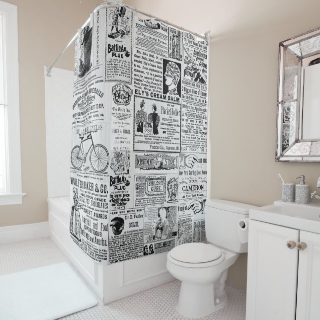 1890's Newspaper Ads Victorian Sales Ads B & W #4 Shower Curtain (In Situ)