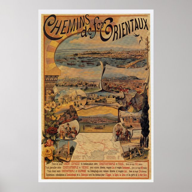 1890s Oriental railways to Constantinople travel Poster (Front)