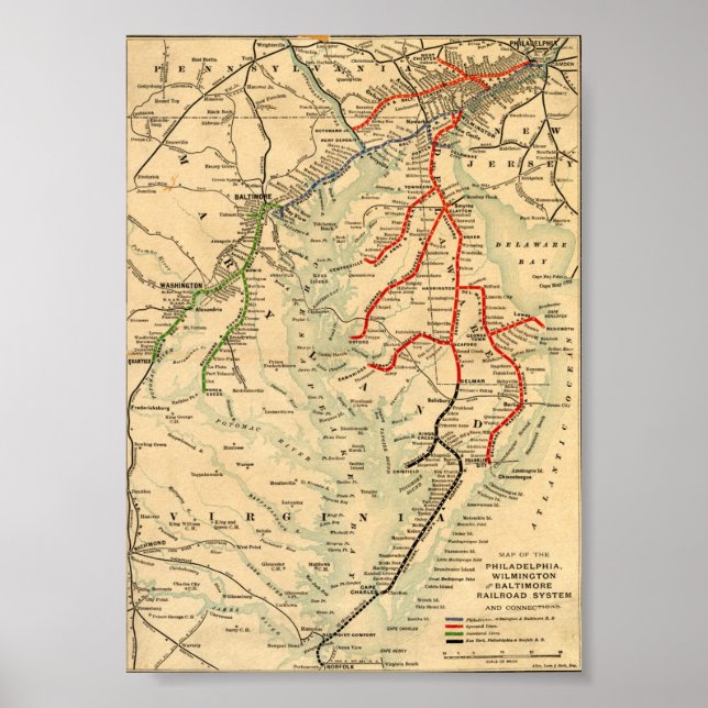 1890s Philadelphia, Wilmington and Baltimore Map Poster (Front)
