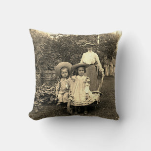 1890's Photo Heirloom Garden Mother Daughters girl Throw Pillow