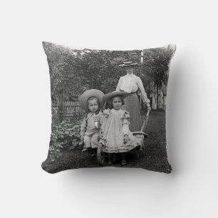 1890's Photo Heirloom Garden Mother Daughters girl Throw Pillow