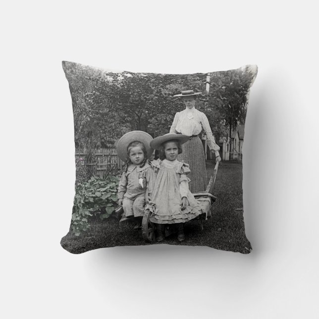 1890's Photo Heirloom Garden Mother Daughters girl Throw Pillow (Front)