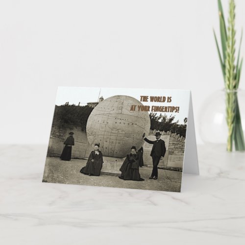 1890s Photograph Giant WORLD GLOBE SAFE TRAVELS Card